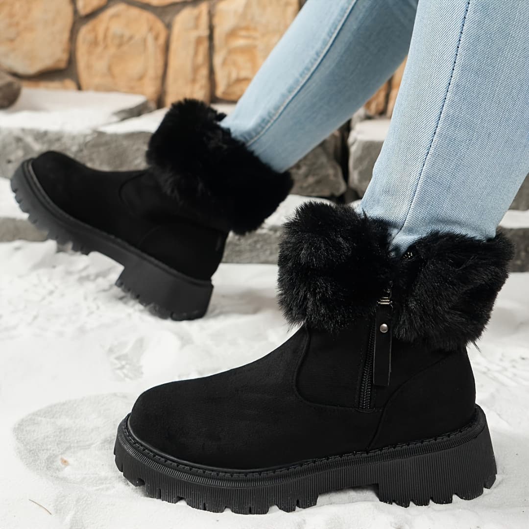 Women's Short Plush-Lined Winter Boots Stylish Warm