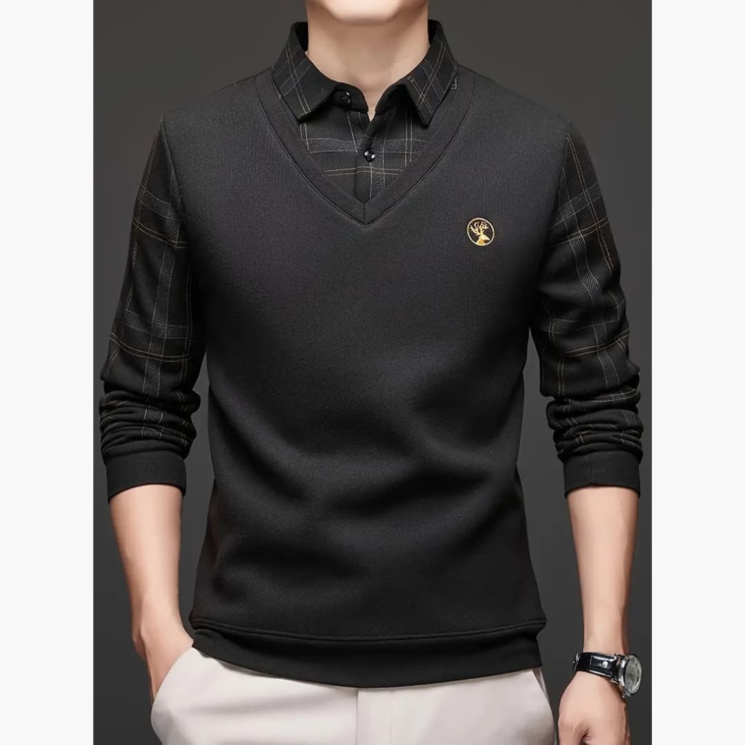 Natan - Fashionable sweater with checkered sleeves for men