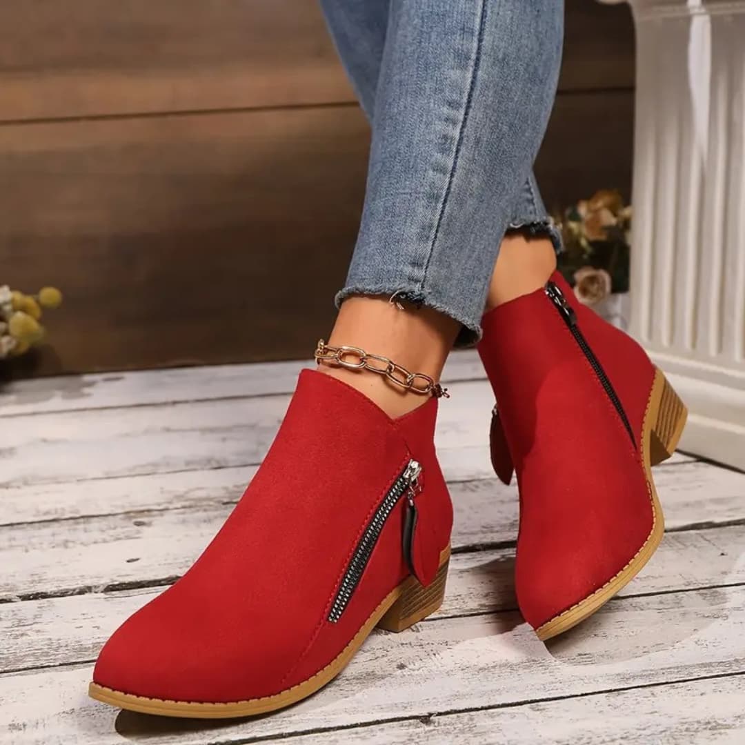 Katarina - Warm Red Ankle Boots for Women
