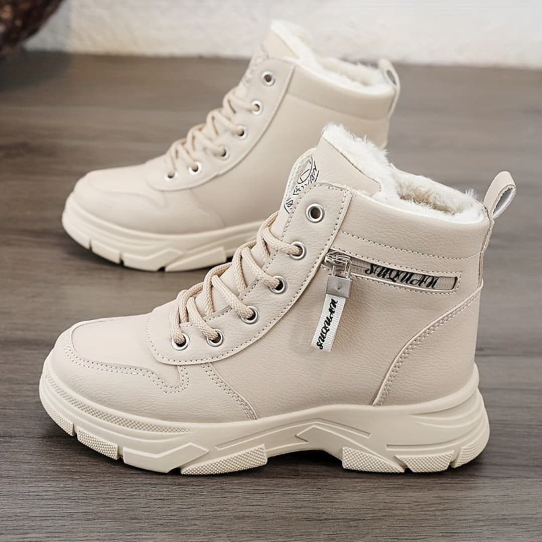 Women's Fashion Winter Snow Boots British Style Thick Sole with Fur Lining