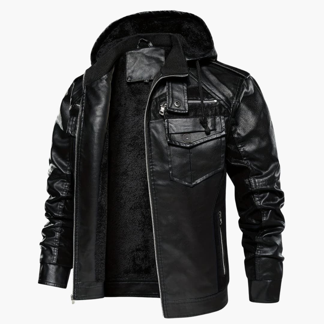 Men's casual windproof jacket in artificial leather stylish and warm