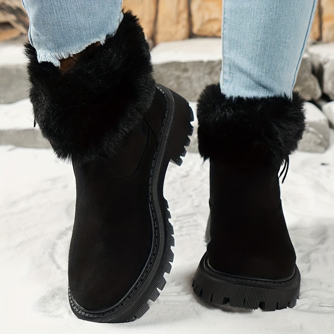 Women's Short Plush-Lined Winter Boots Stylish Warm