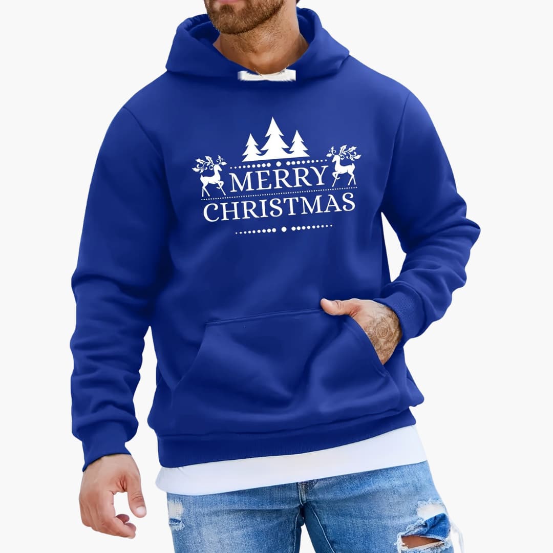 Hoodie with Christmas Trees and Reindeer Pattern Relaxed Pullover