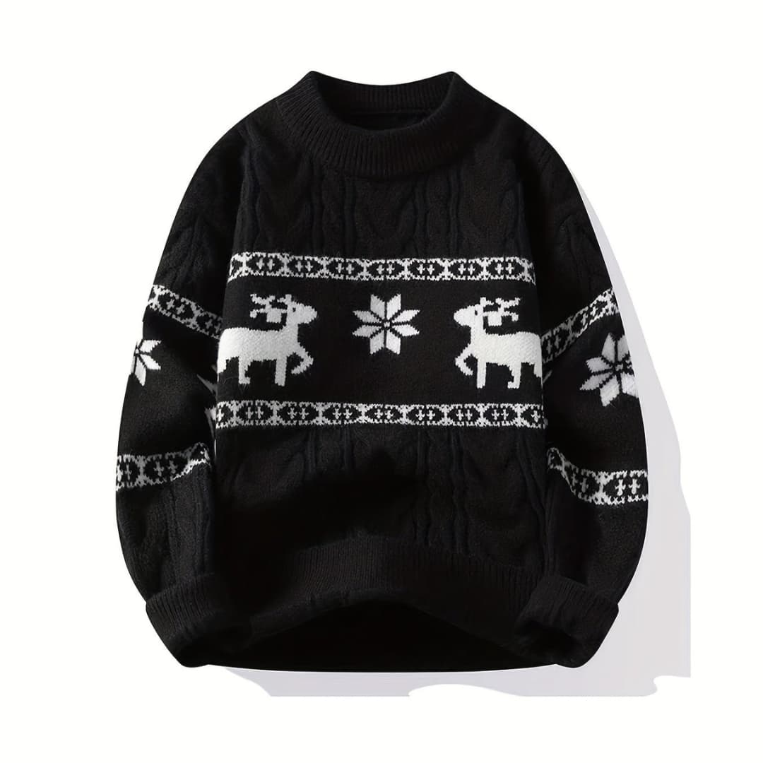 Herres Everyday Christmas Sweater with Reindeer Pattern Cozy Knitted Pullover