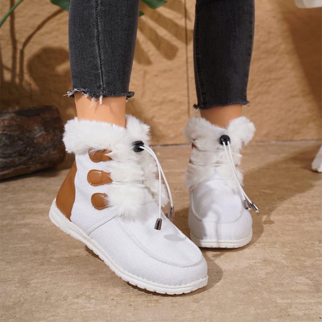 Women's winter boots with plush and lacing warm and stylish short snow shoes