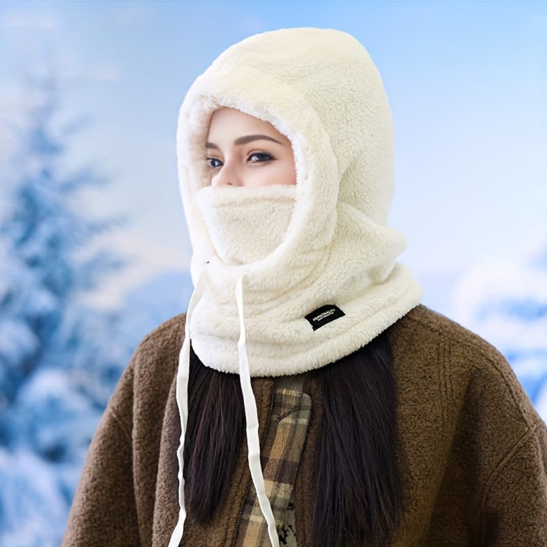 Winter Fleece-Lined Hood Scarf for Women Windproof Ear Protection