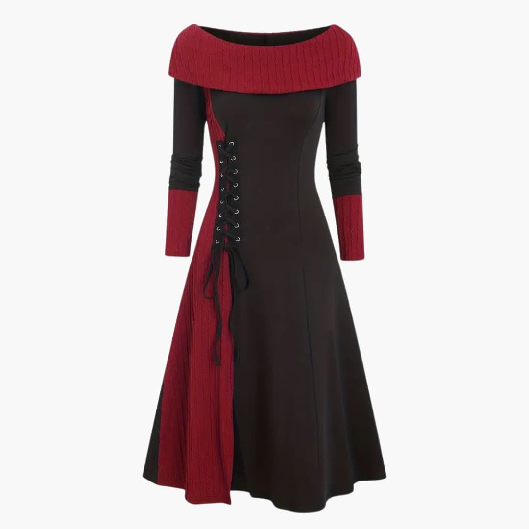 Freya - Trendy long-sleeved dress with lacing for women