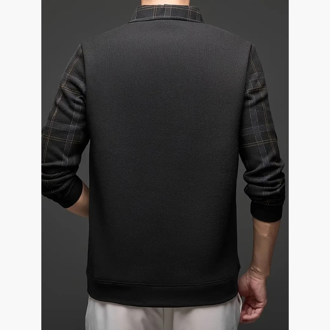 Natan - Fashionable sweater with checkered sleeves for men