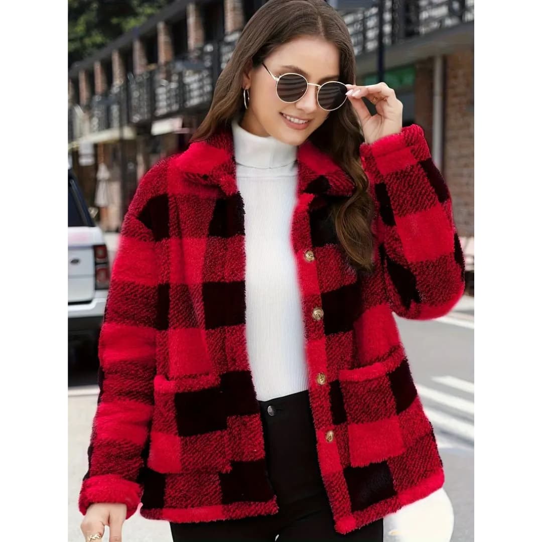 Nina - Warm checked teddy jacket for women