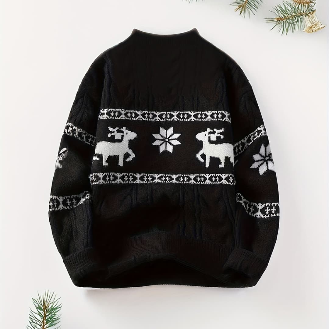 Herres Everyday Christmas Sweater with Reindeer Pattern Cozy Knitted Pullover