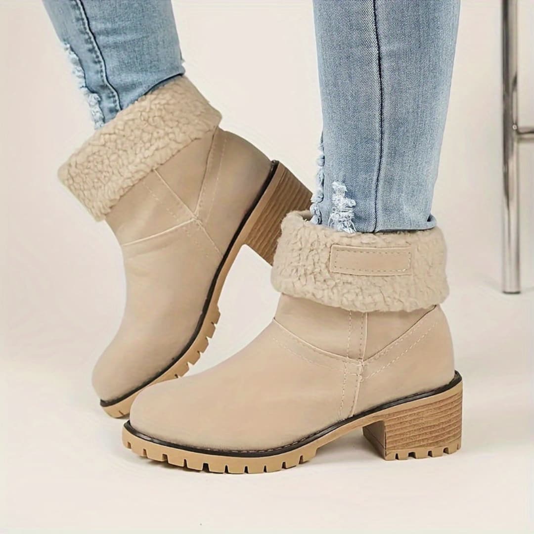 Women's Winter Boots with Thick Heels Plush Lining Cozy Comfort