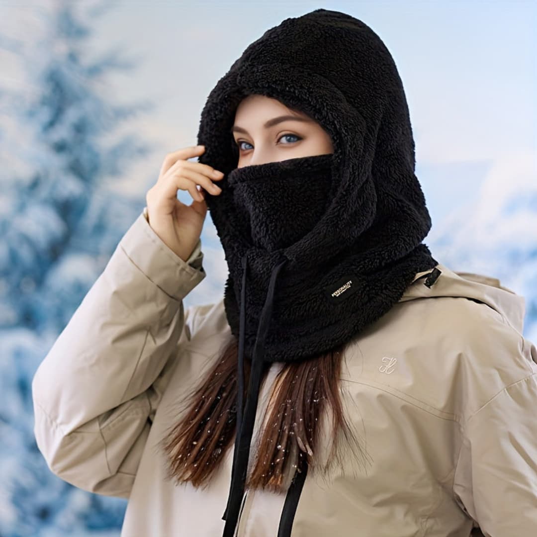 Winter Fleece-Lined Hood Scarf for Women Windproof Ear Protection