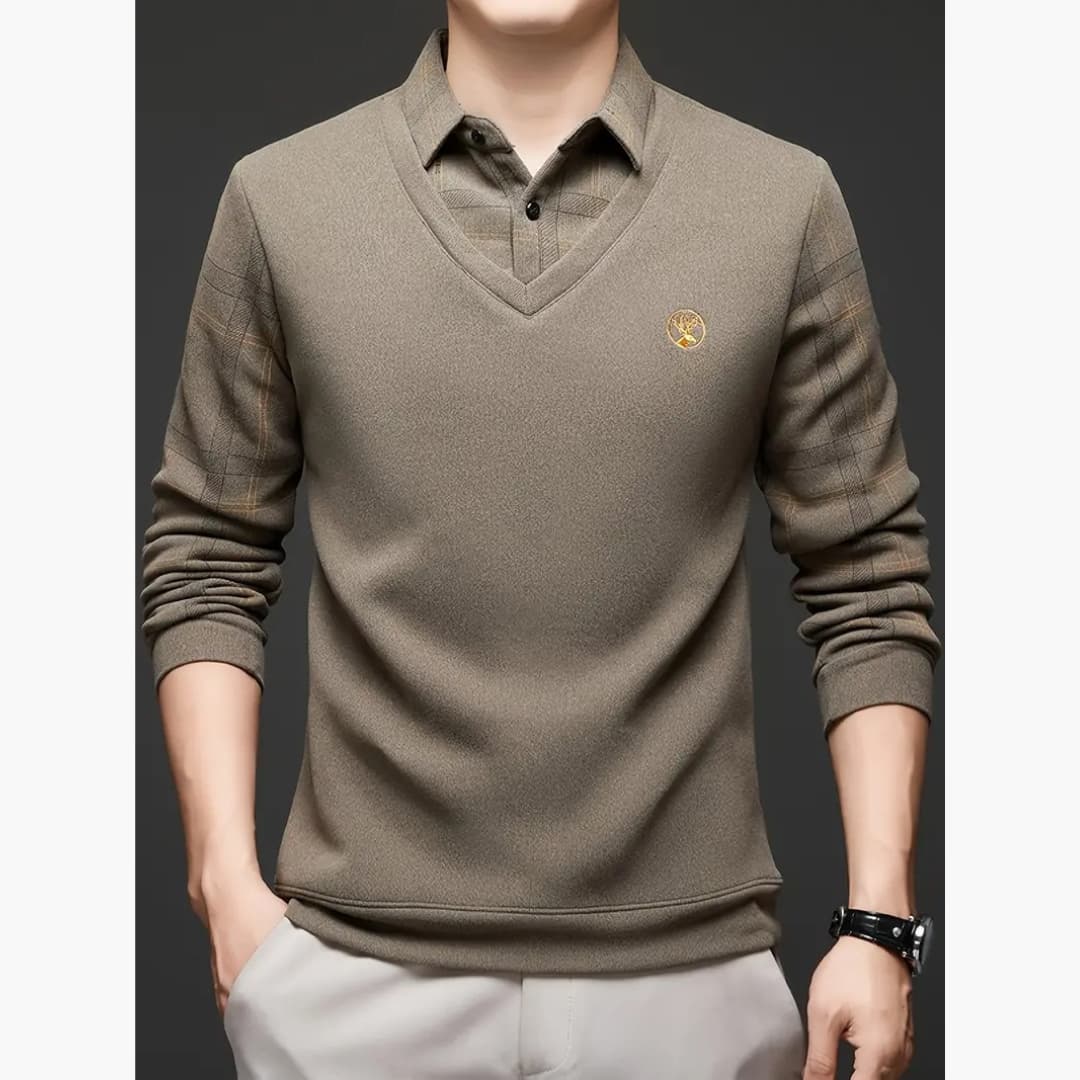 Natan - Fashionable sweater with checkered sleeves for men