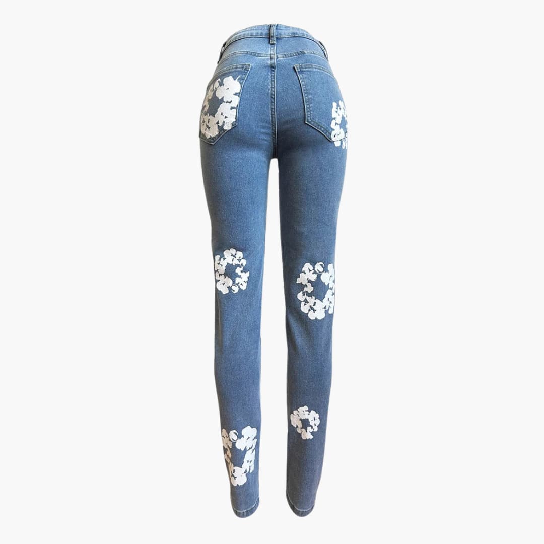Alicia - Trendy floral high-waisted jeans for women