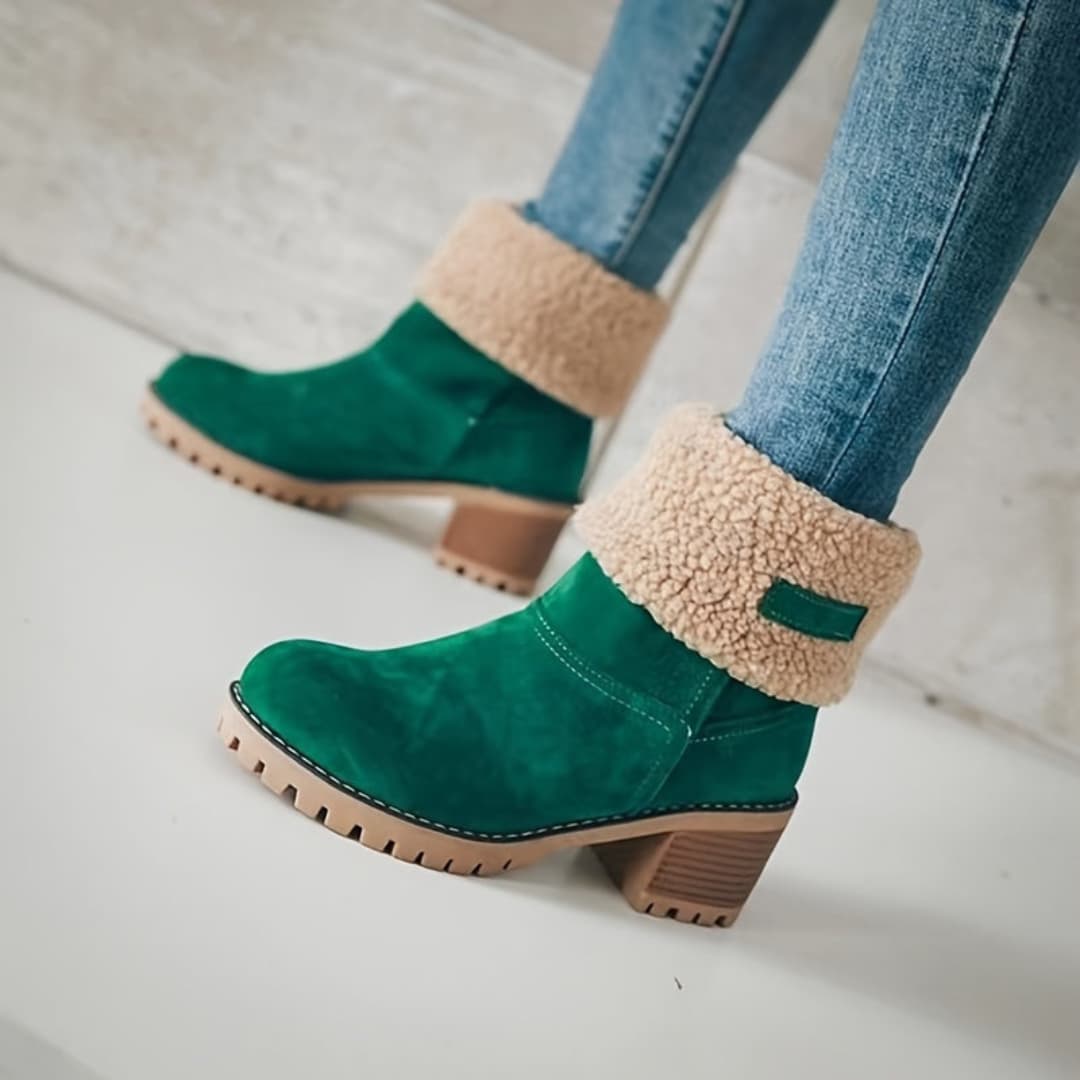 Women's Winter Boots with Thick Heels Plush Lining Cozy Comfort