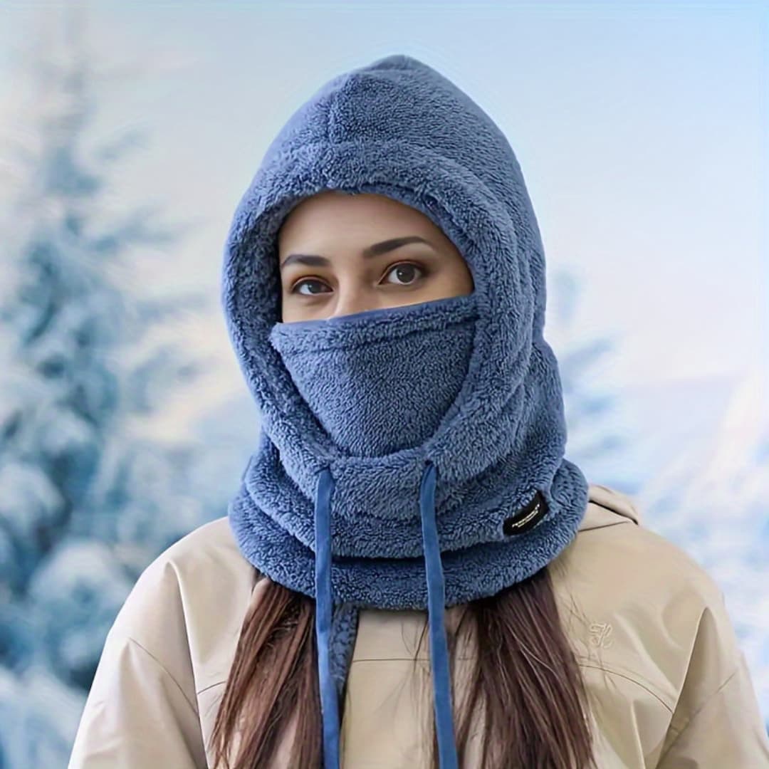Winter Fleece-Lined Hood Scarf for Women Windproof Ear Protection