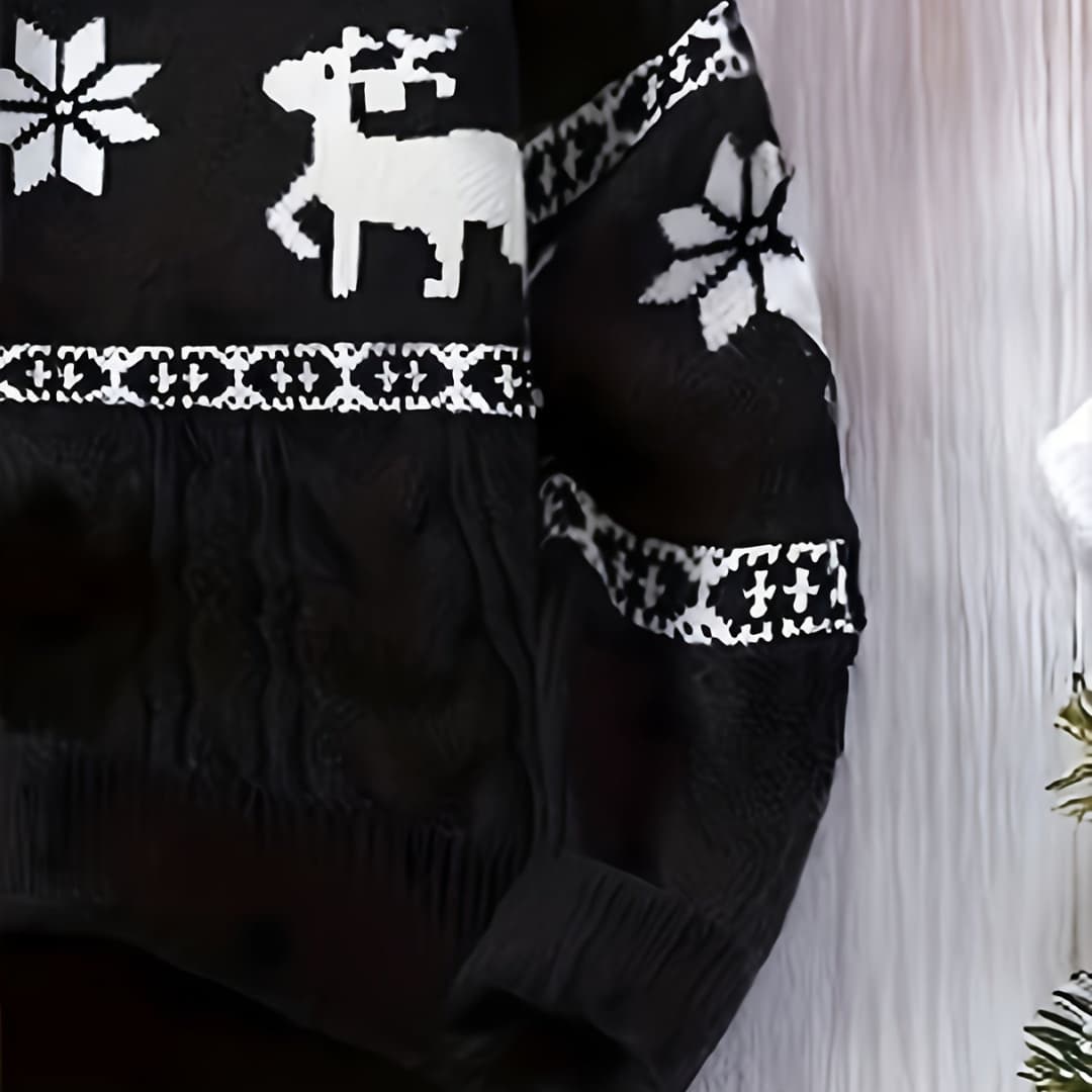 Herres Everyday Christmas Sweater with Reindeer Pattern Cozy Knitted Pullover