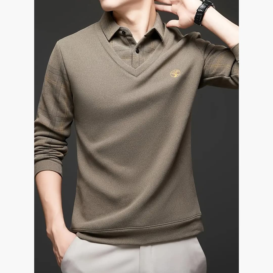 Natan - Fashionable sweater with checkered sleeves for men