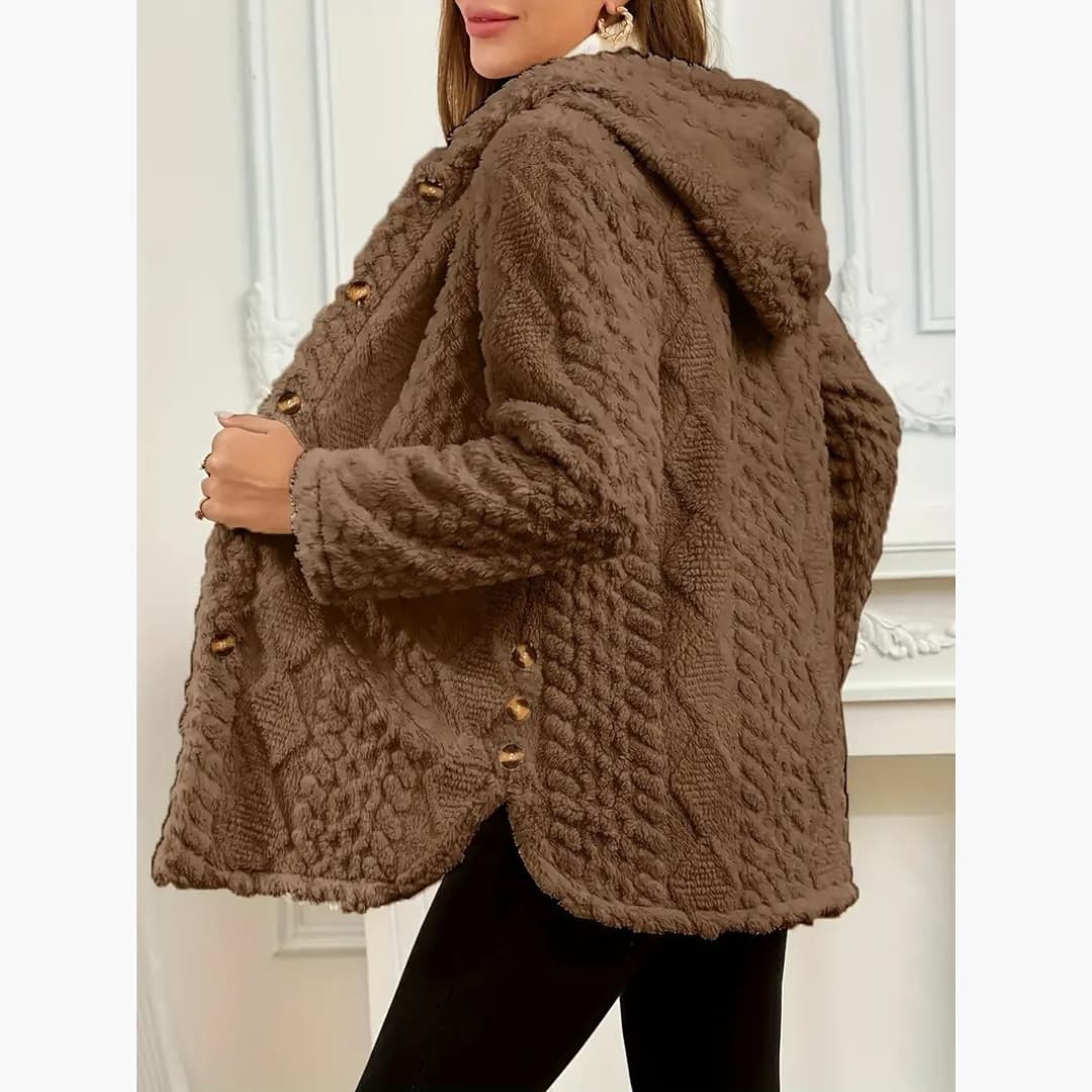 Bryony - Cozy hoodie with teddy sweater and button front for women
