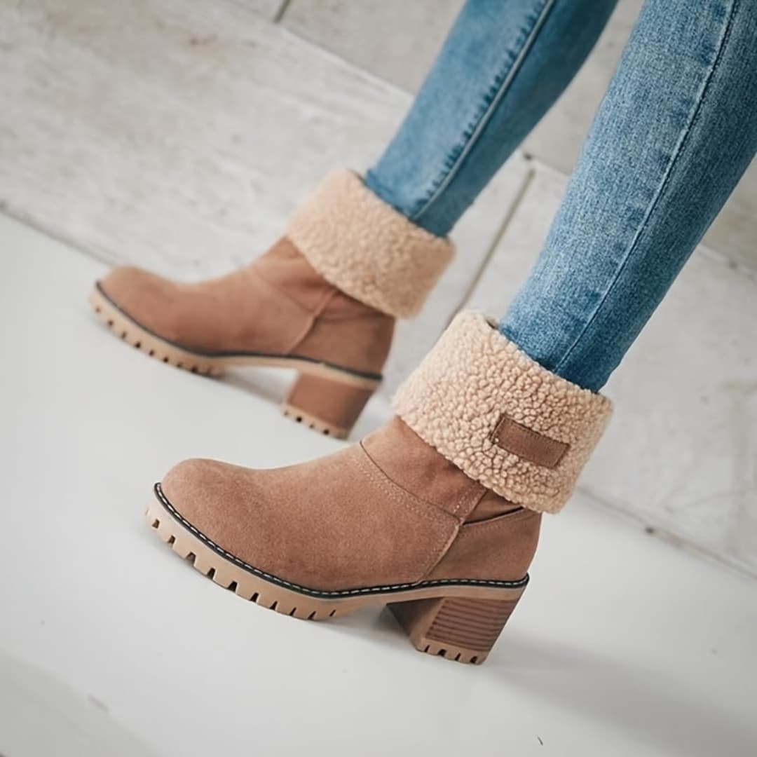 Women's Winter Boots with Thick Heels Plush Lining Cozy Comfort