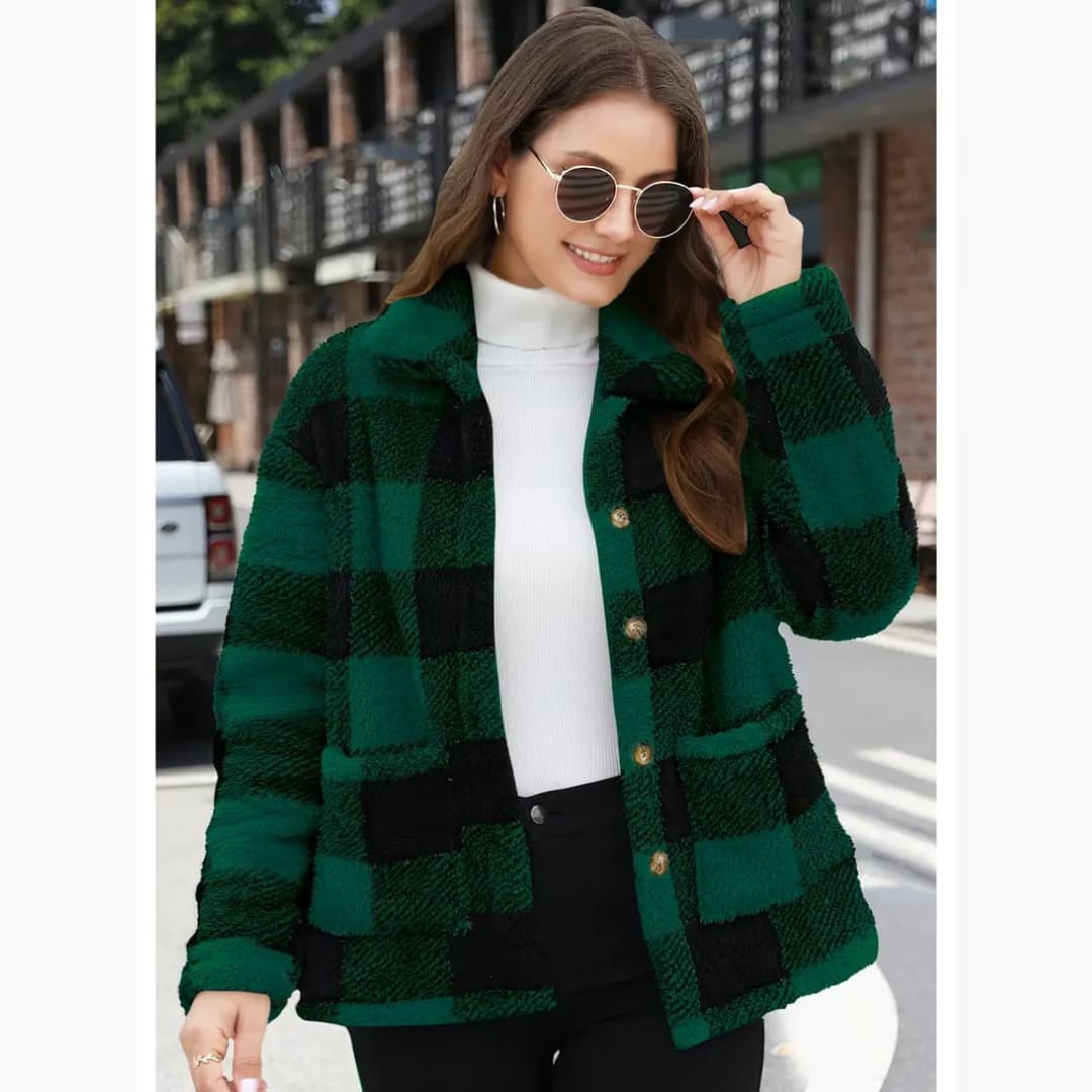 Nina - Warm checked teddy jacket for women
