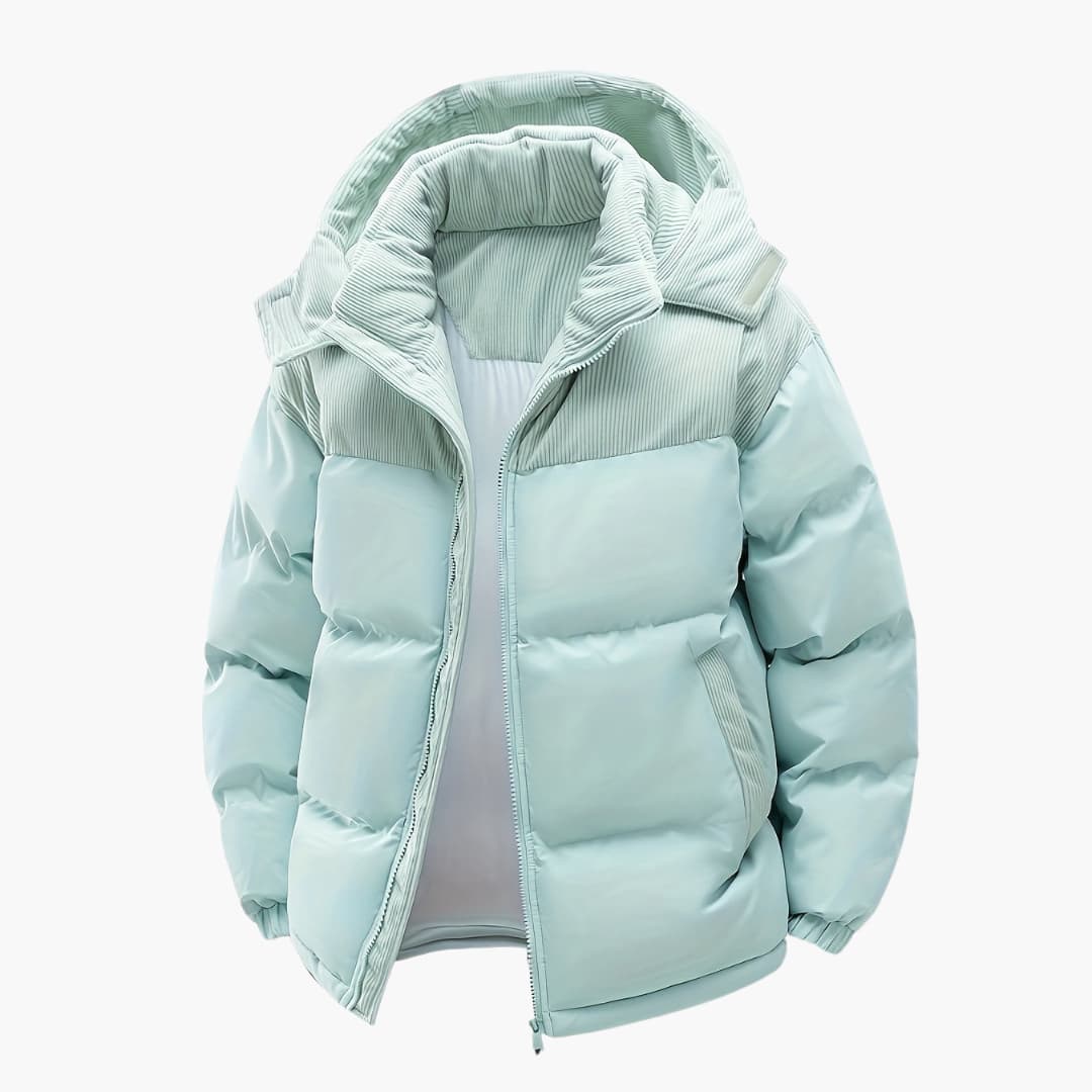 Men's Casual Hoodie with Puffers and Color Block Design