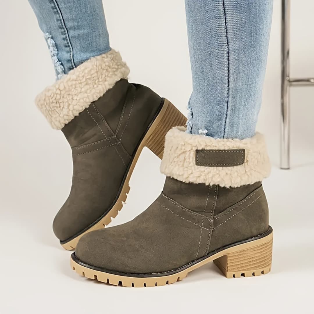 Women's Winter Boots with Thick Heels Plush Lining Cozy Comfort