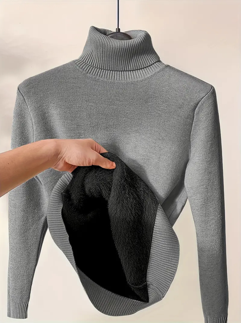Solid thermal high-neck sweater for women