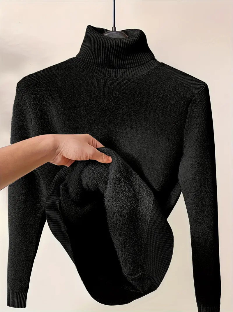 Solid thermal high-neck sweater for women