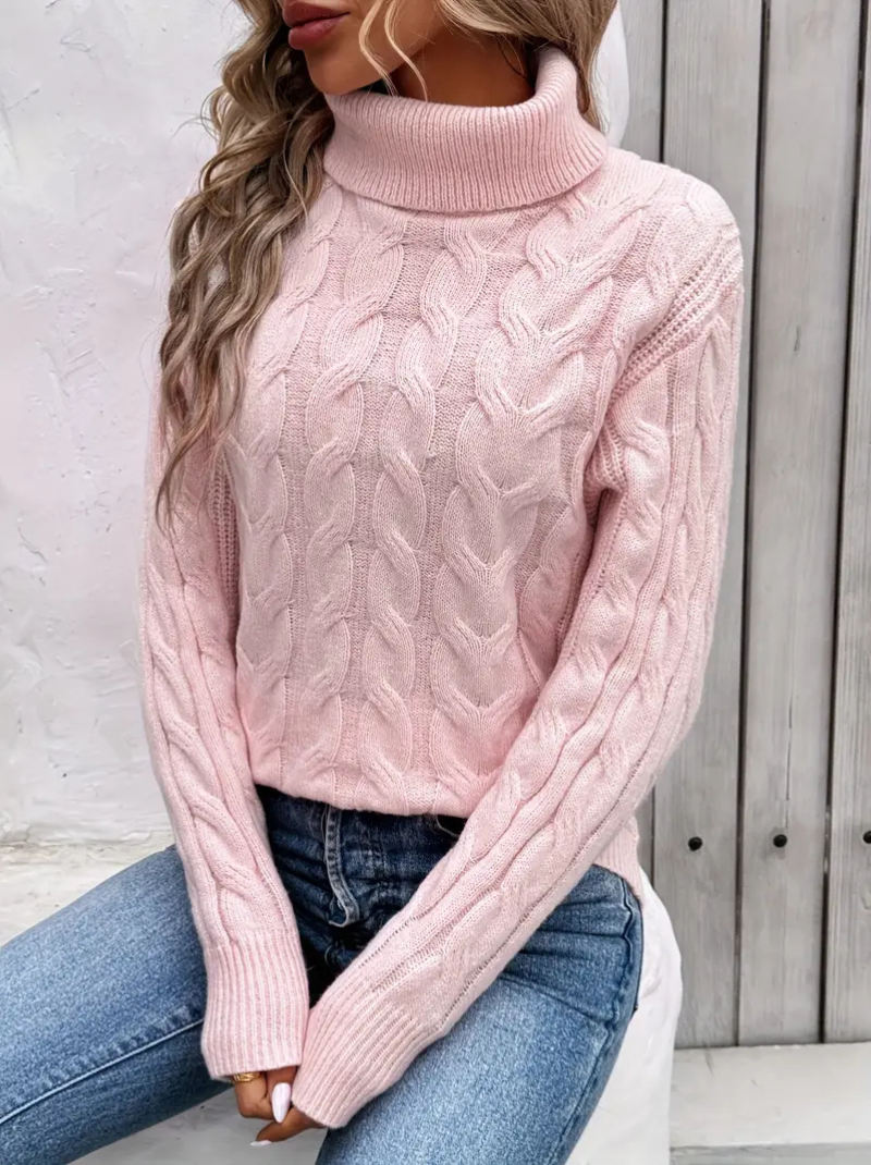 Cable-knit high-neck sweater for women