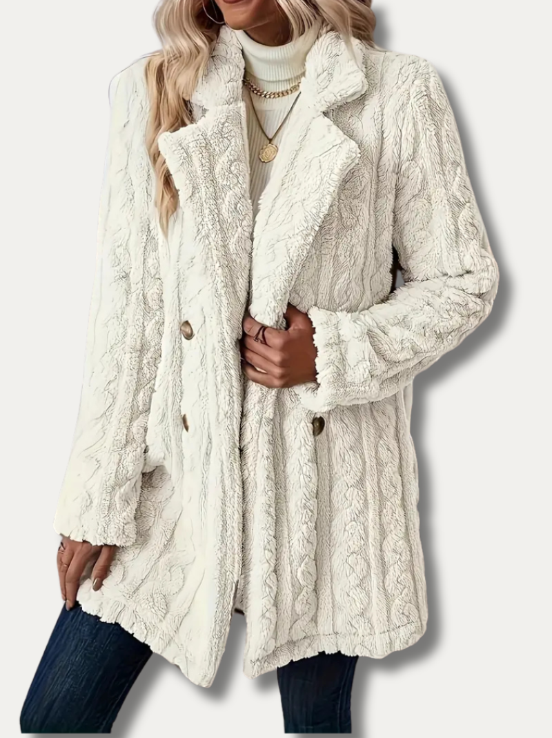Double-sided fluffy coat with lapels for women