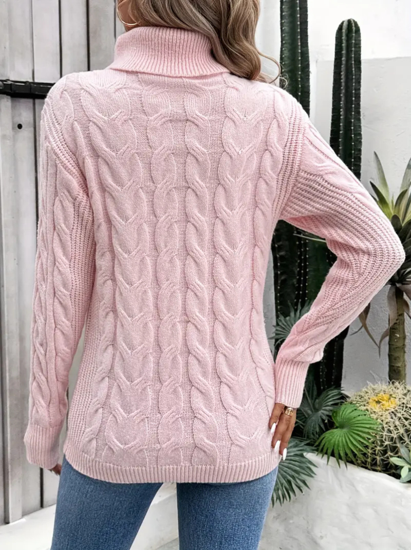 Cable-knit high-neck sweater for women