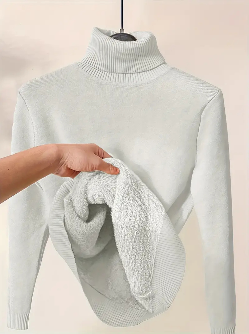 Solid thermal high-neck sweater for women