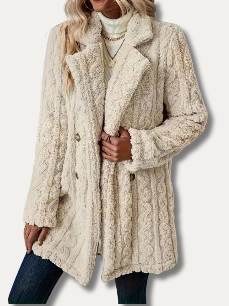 Double-sided fluffy coat with lapels for women