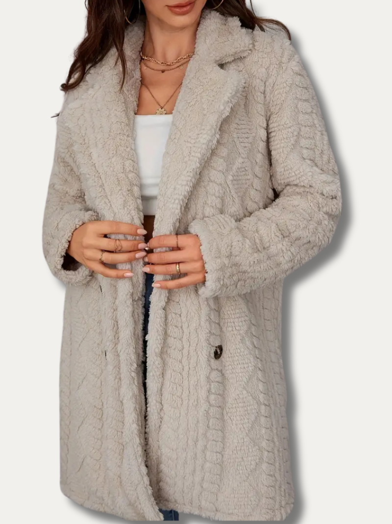 Double-sided fluffy coat with lapels for women