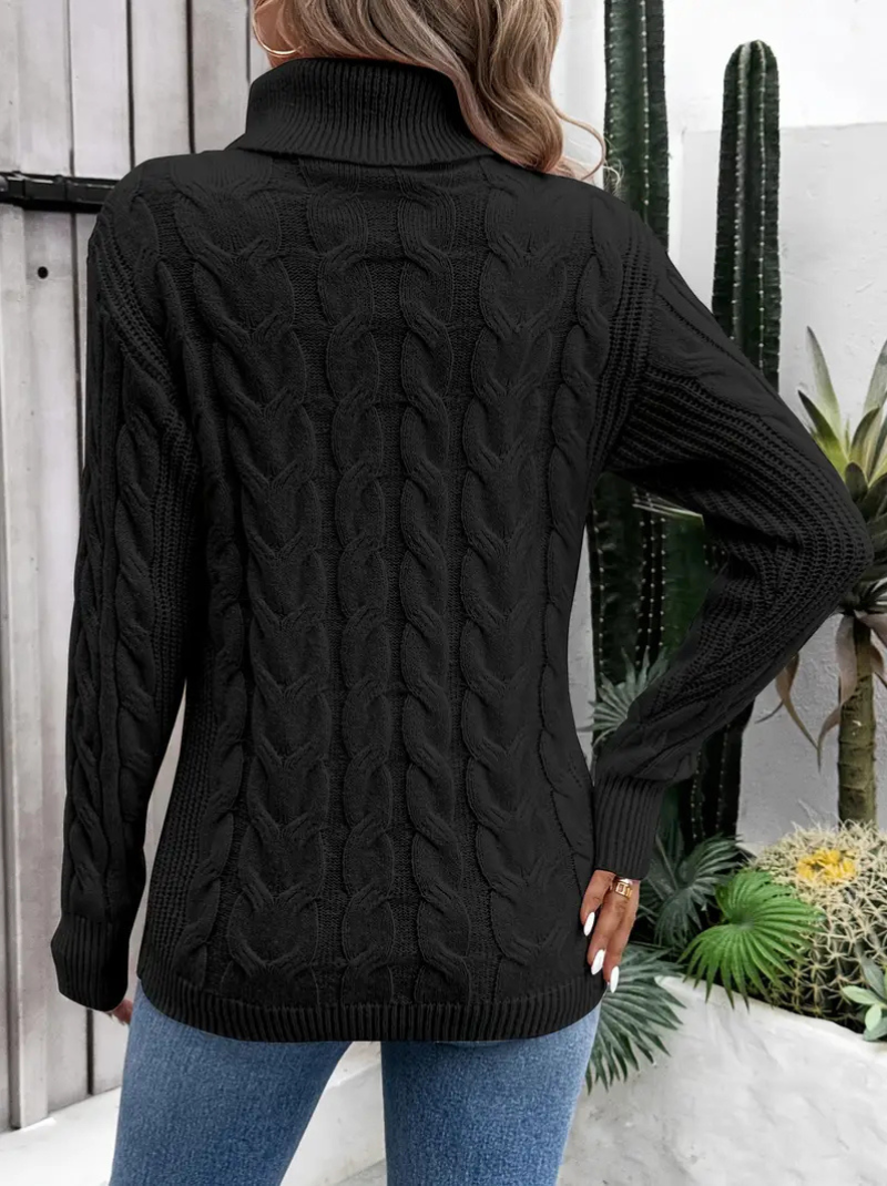 Kabelstrikket høyhalset genser for damer