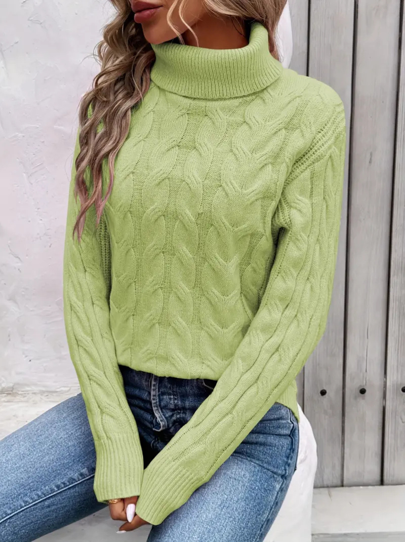 Kabelstrikket høyhalset genser for damer