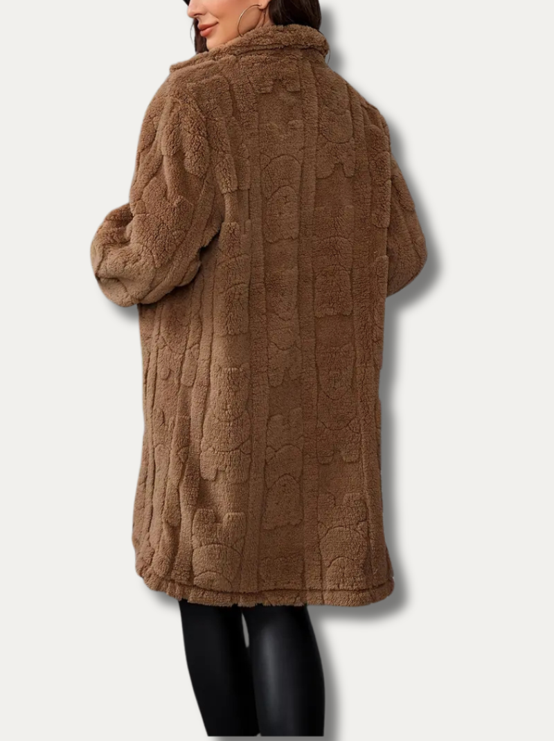Double-sided fluffy coat with lapels for women