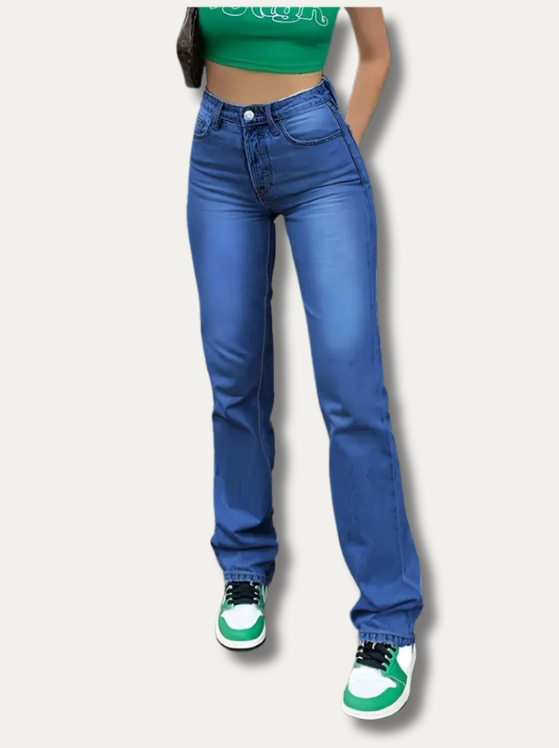 FREYA - Easy-washed straight jeans with high waist