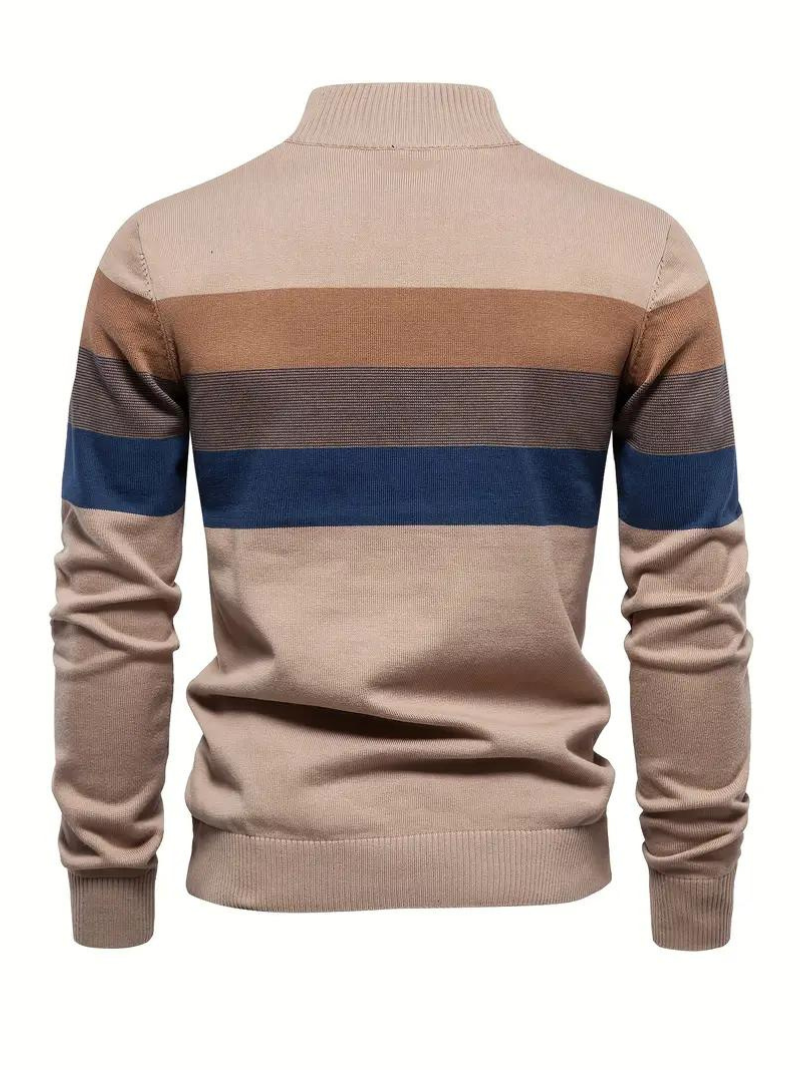 Cotton knitted sweater with color blocks for men