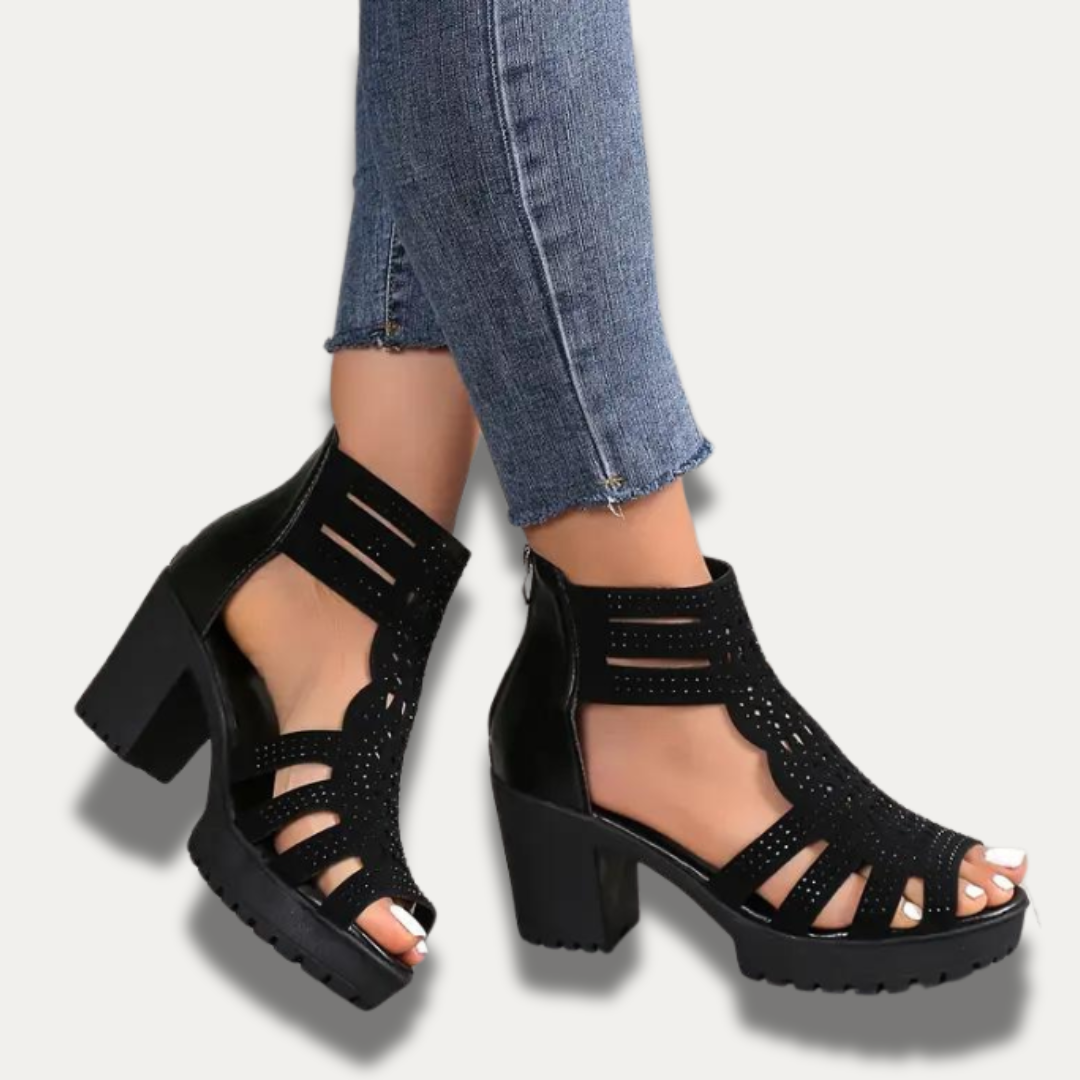Glittering sandals with chunky heel