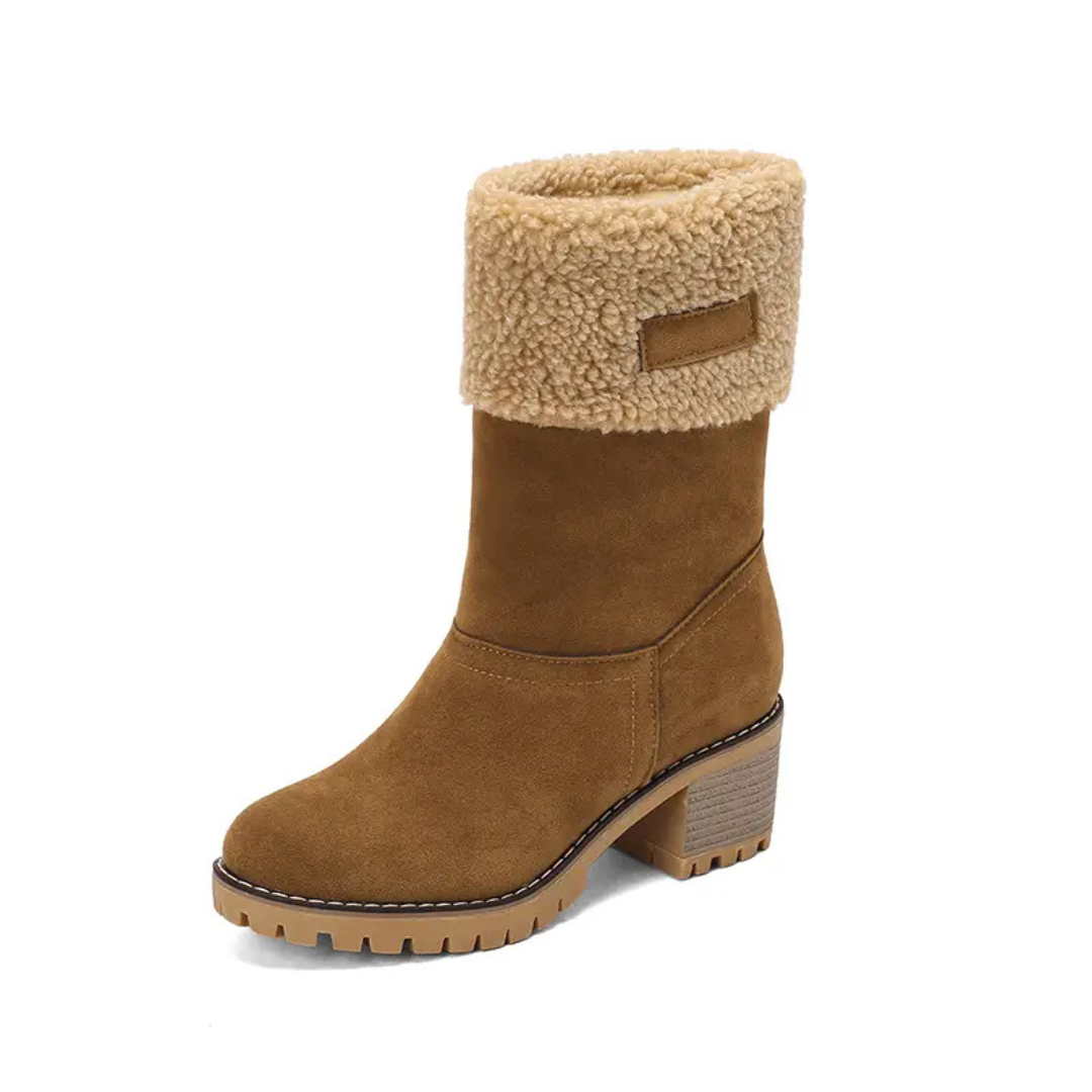 Half-high snow boots with block heel and plush lining for women