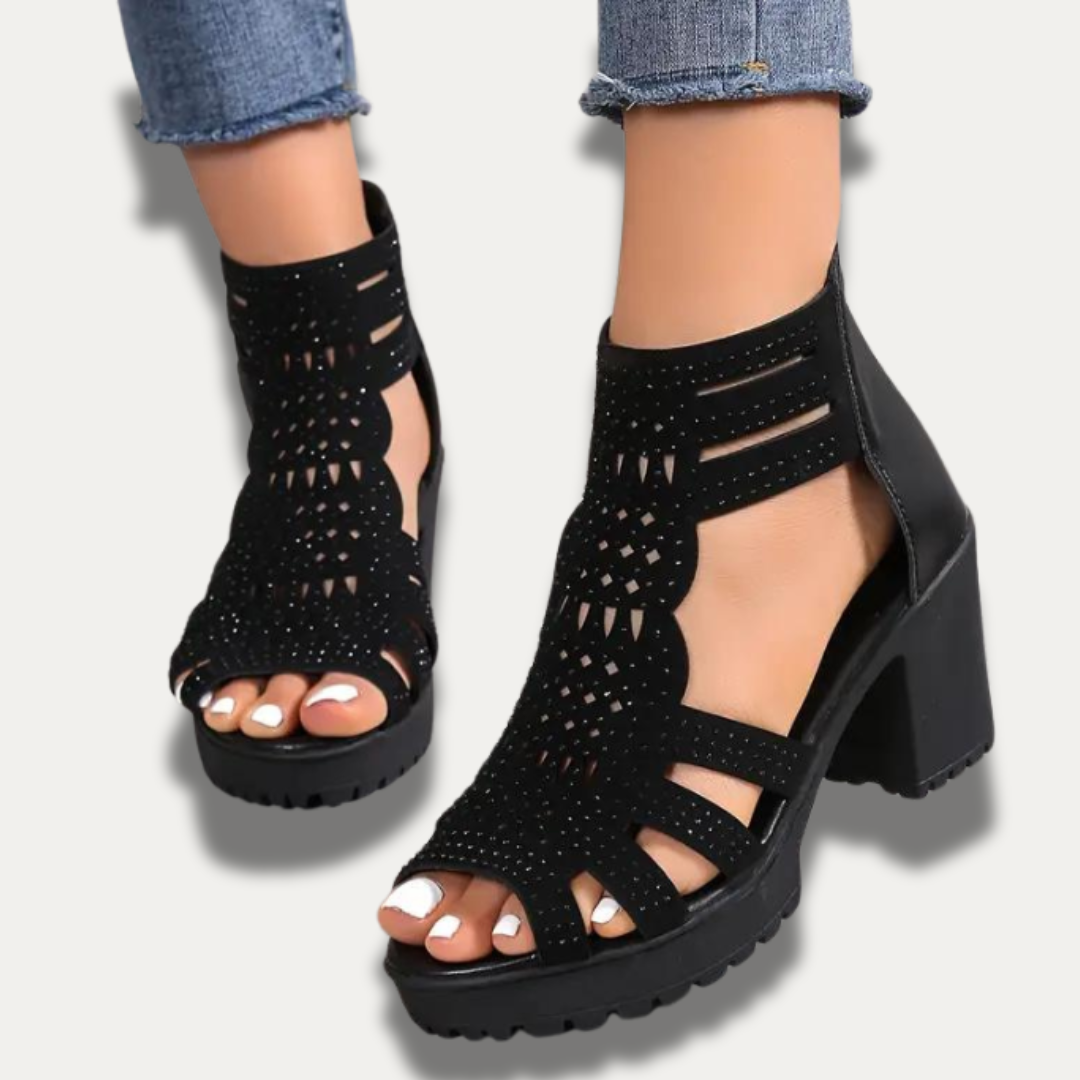 Glittering sandals with chunky heel