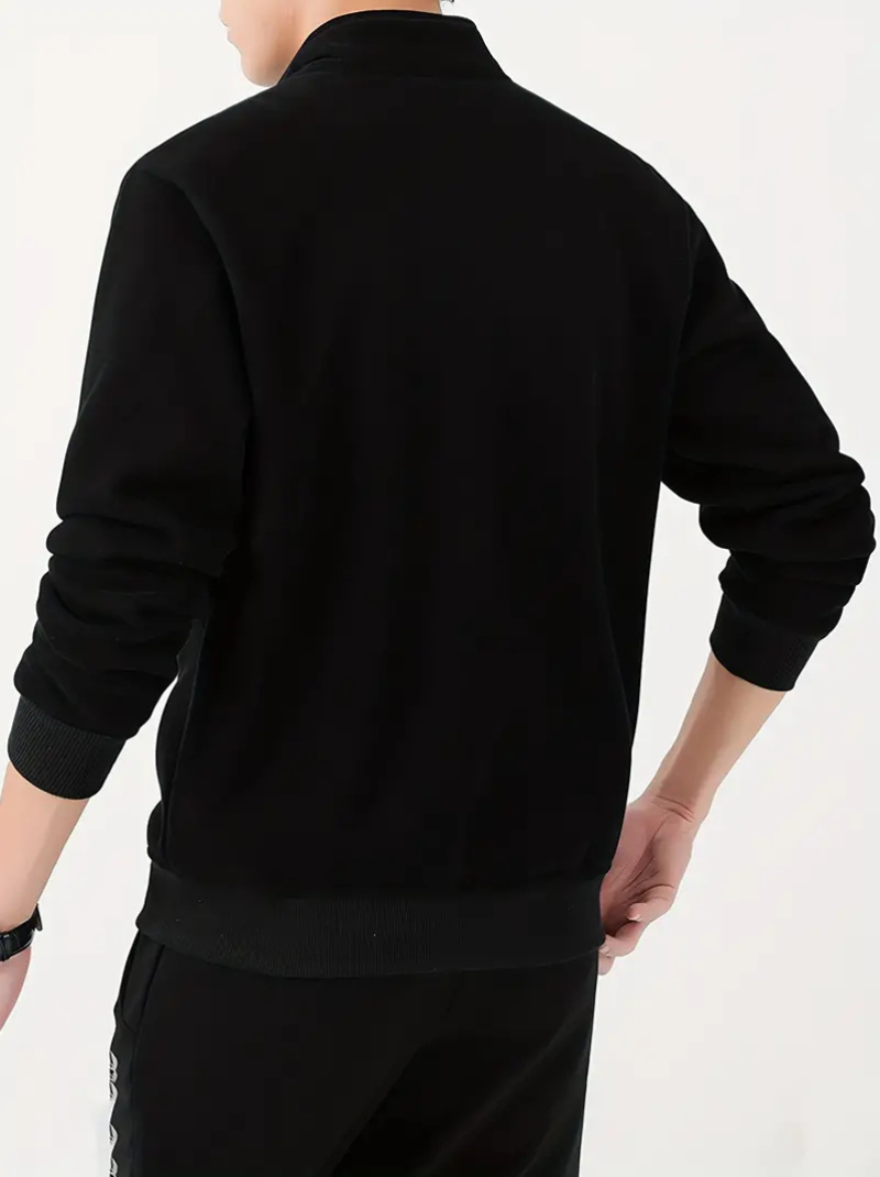 Fleece-lined V-neck sweater in cotton blend for men