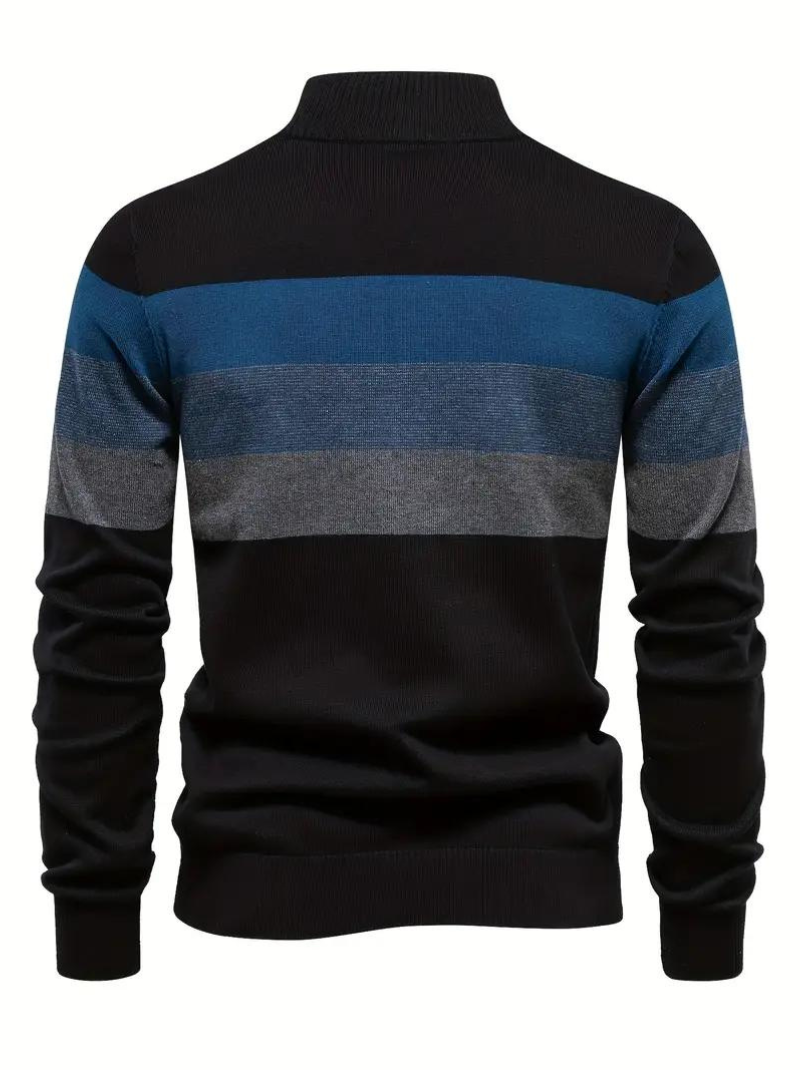 Cotton knitted sweater with color blocks for men