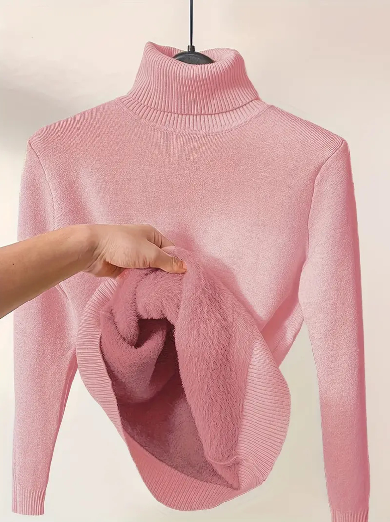 Solid thermal high-neck sweater for women