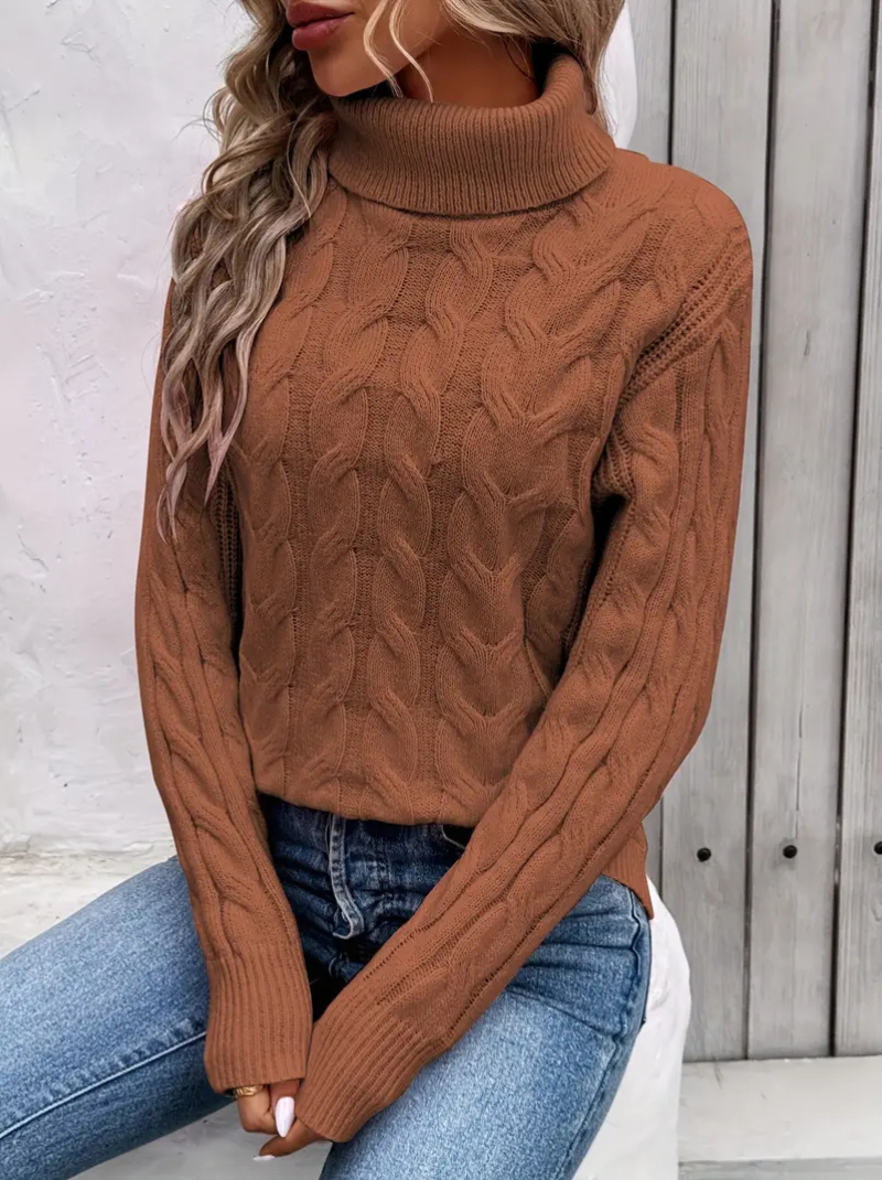 Kabelstrikket høyhalset genser for damer