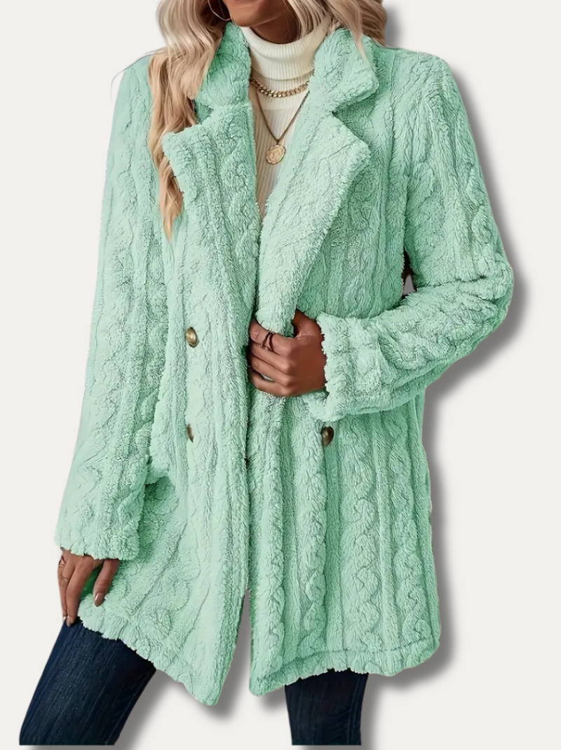 Double-sided fluffy coat with lapels for women