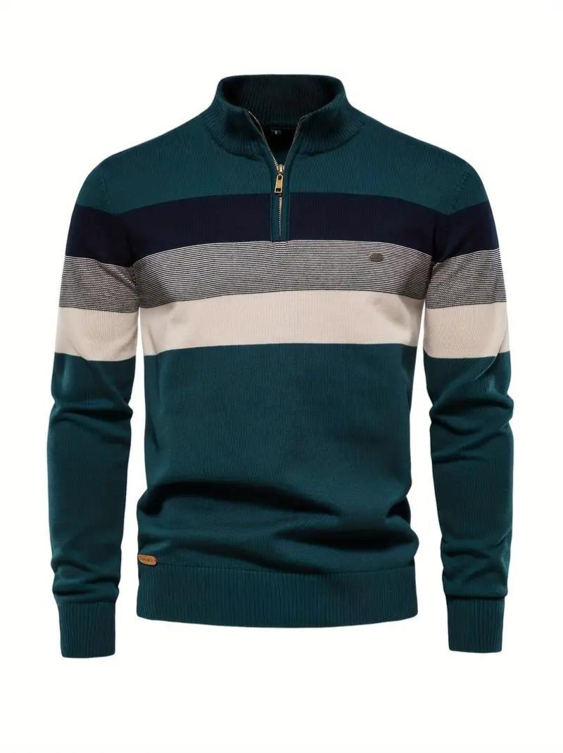 Cotton knitted sweater with color blocks for men