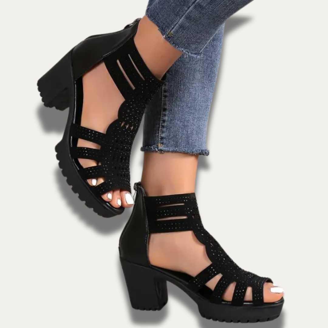 Glittering sandals with chunky heel